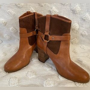 Ralph Lauren Western Brown Leather Suede Heeled Ankle Boots Minimal Quiet Luxury
